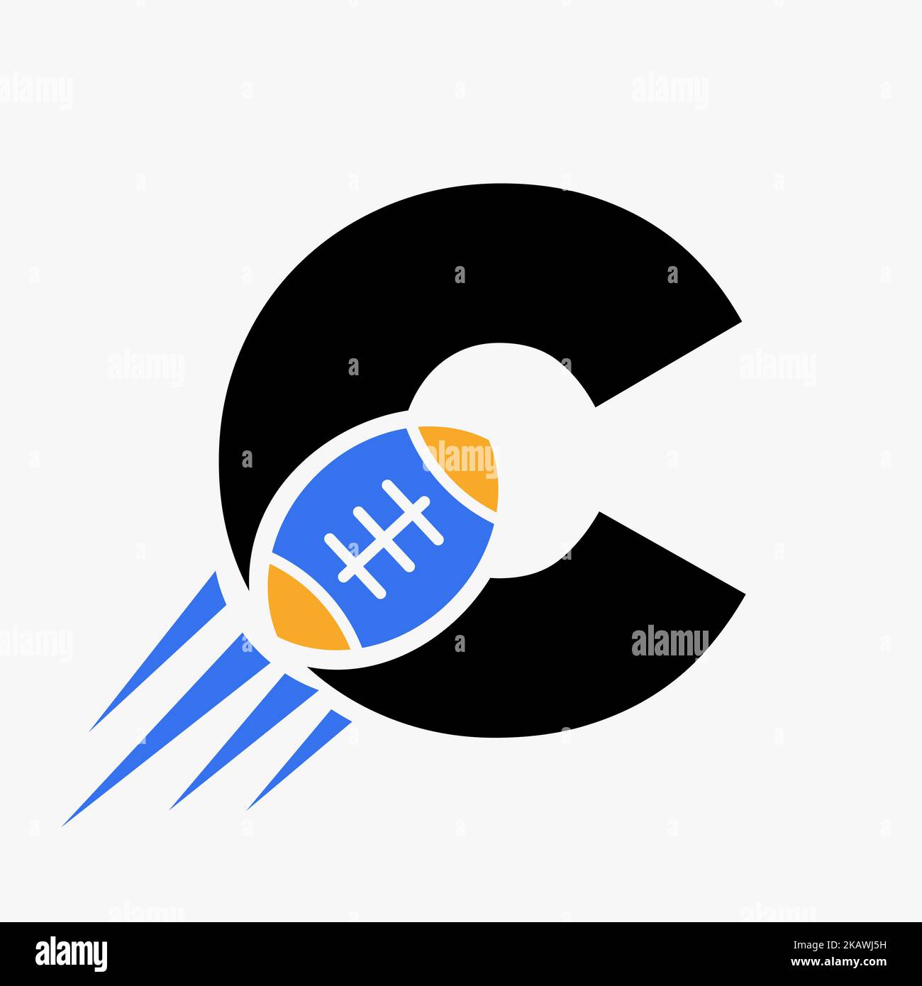 Letter C Rugby Logo Concept With Moving Rugby Ball Icon. Rugby Sports Logotype Symbol Vector Template Stock Vector