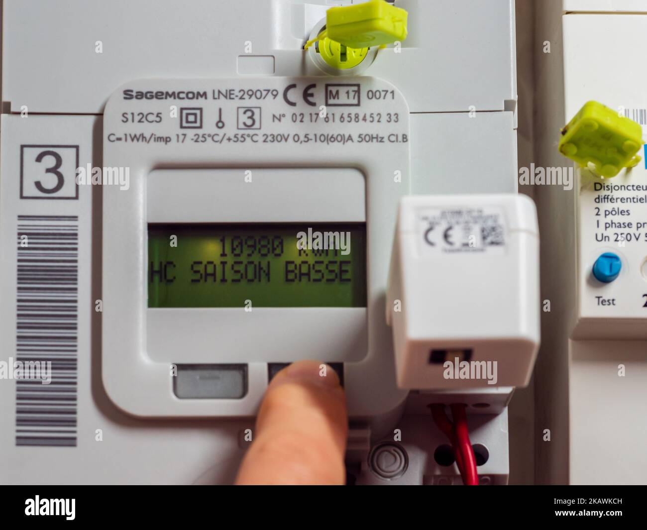 Caen, France, November 2022. Electricity meter control of electricity