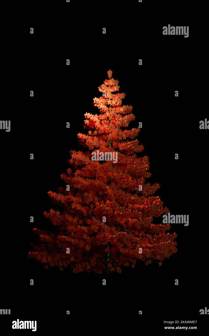 Abstract Christmas tree isolated on black background. 3D render ...