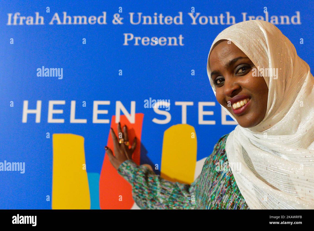 Ifrah Ahmed during an on set photo call, which has just commenced in Dublin for the Pembridge Pictures and Umedia production of ‘A Girl from Mogadishu’ – a true story based on the testimony of her life. Born into a refugee camp in war-torn Somalia, Ifrah was trafficked to Ireland as a teenager. Recounting her traumatic childhood experiences of Female Genital Mutilation / Cutting (FGM/C) when applying for refugee status, she was again traumatized and decided to devote her life to the eradication of the practice. Ifrah emerged as one of the world’s foremost international activists against Gende Stock Photo