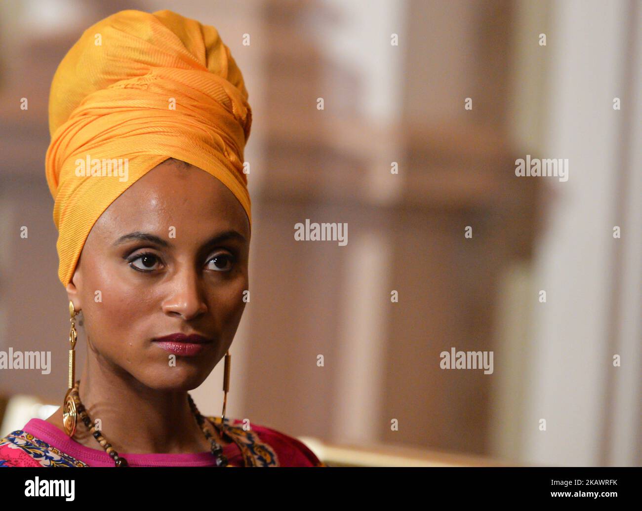 Sallay Matu Garnett during an on set photo call, which has just commenced in Dublin for the Pembridge Pictures and Umedia production of ‘A Girl from Mogadishu’ – a true story based on the testimony of Ifrah Ahmed. Born into a refugee camp in war-torn Somalia, Ifrah was trafficked to Ireland as a teenager. Recounting her traumatic childhood experiences of Female Genital Mutilation / Cutting (FGM/C) when applying for refugee status, she was again traumatized and decided to devote her life to the eradication of the practice. Ifrah emerged as one of the world’s foremost international activists ag Stock Photo