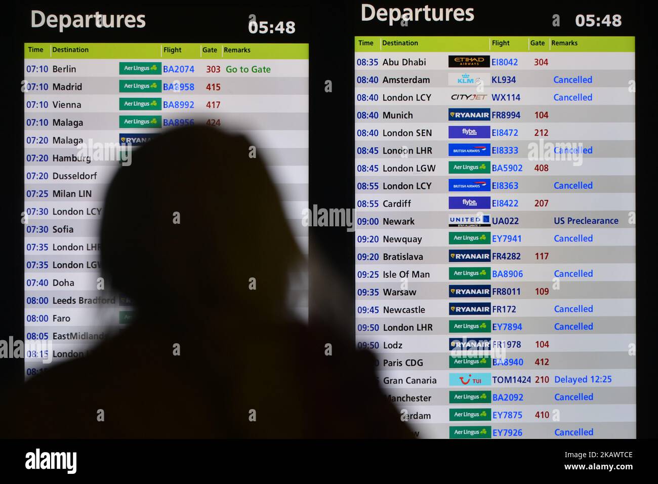 A view of Departures information board at the Terminal 1 of Dublin's