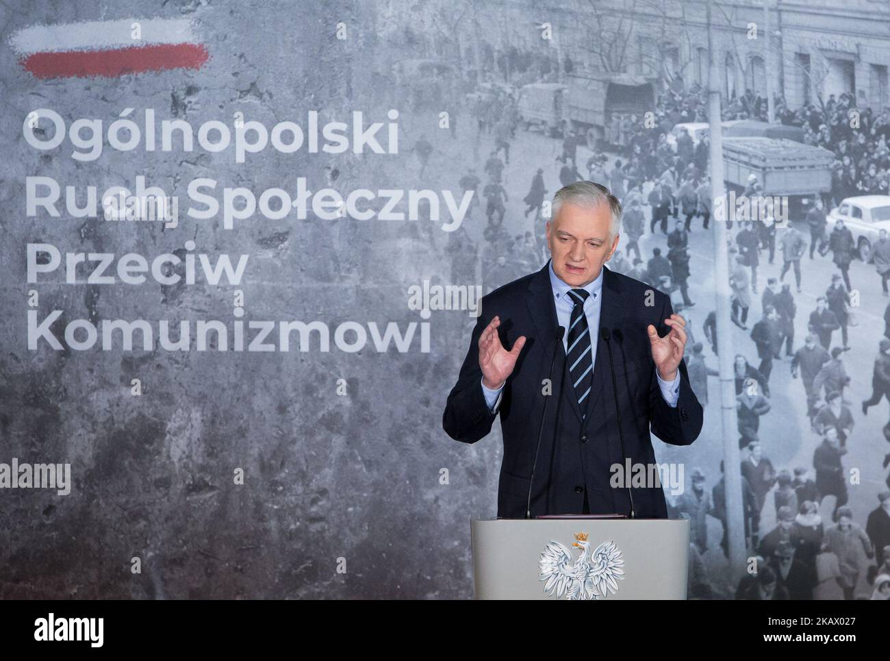 Minister of Science and Higher Education Jaroslaw Gowin during the debate about 'March 1968' (1968 Polish political crisis) at University of Warsaw, in Warsaw, Poland on 7 March 2018 (Photo by Mateusz Wlodarczyk/NurPhoto) Stock Photo