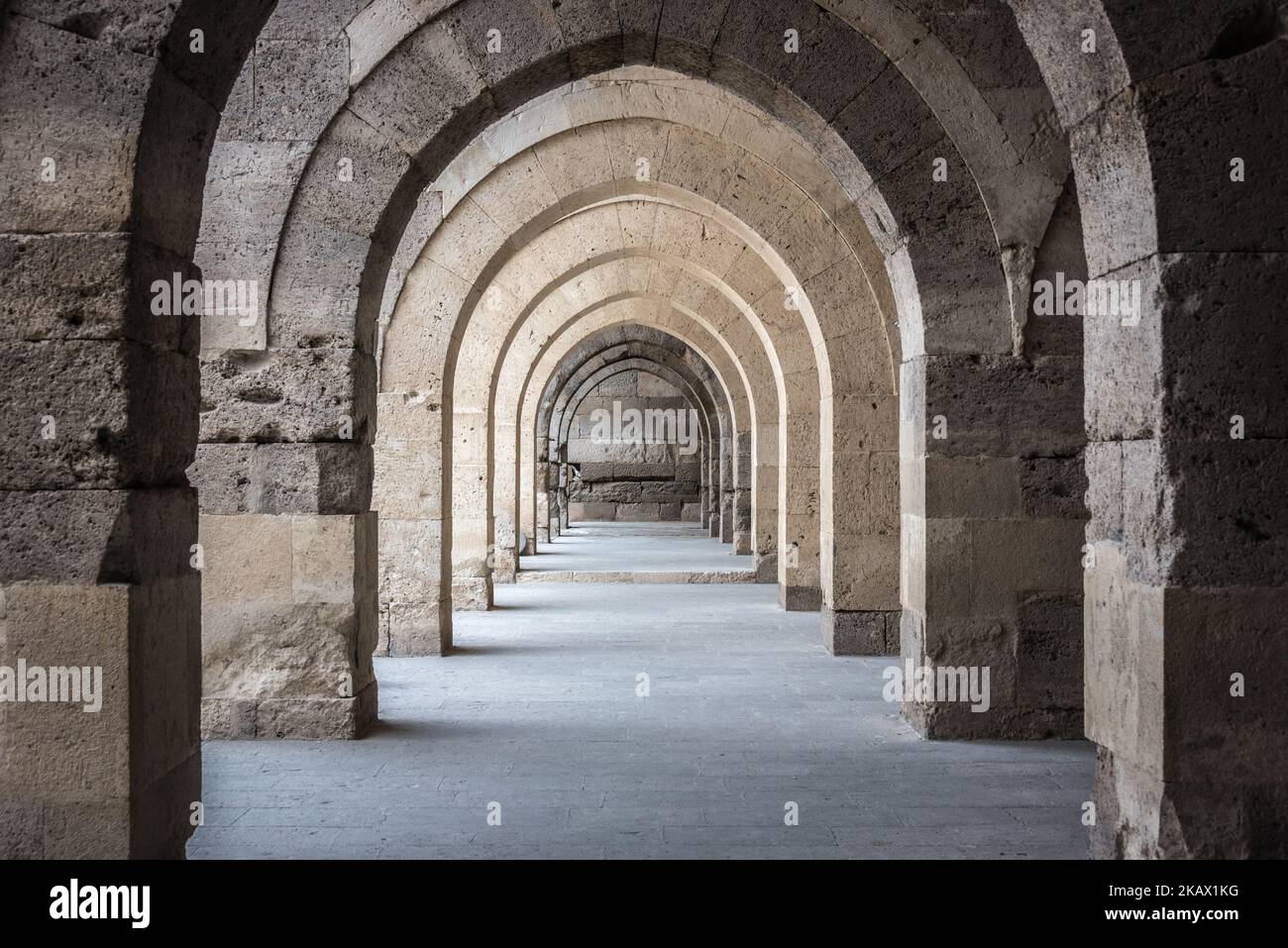 Arches in a hallway corridor in the Sultanhan? Caravanserai, a historic pit  stop for merchants and caravans traveling along the Silk Road in Anatolia,  Turkey. Photo taken 3 March 2018. (Photo by