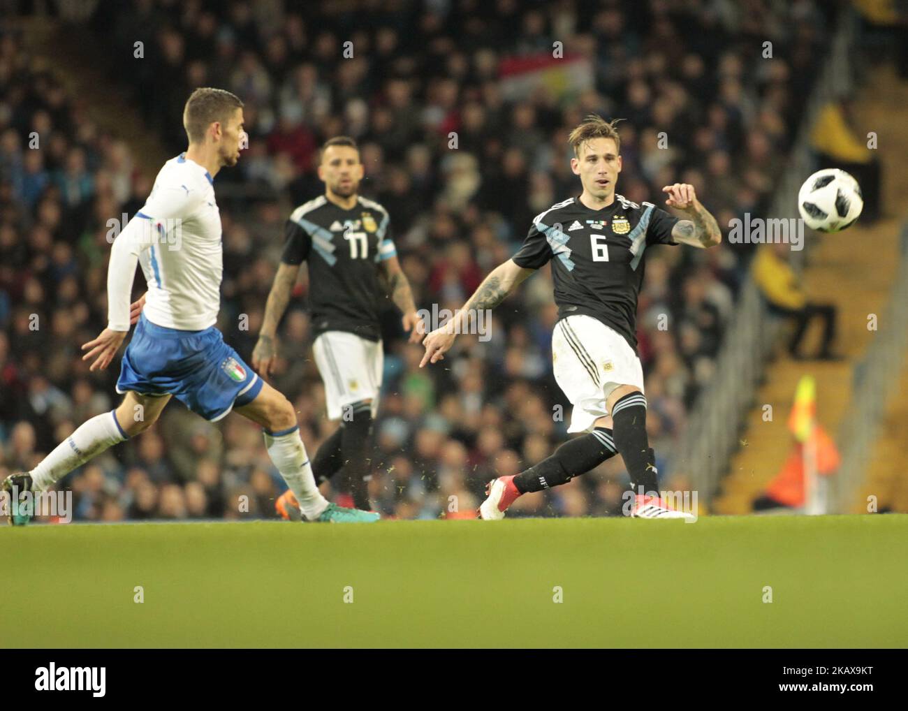 Lucas Biglia during the International friendly match between Italy and Argentina at Etihad Stadium on March 23, 2018 in Manchester, England, UK. (Photo by Loris Roselli/NurPhoto). Stock Photo