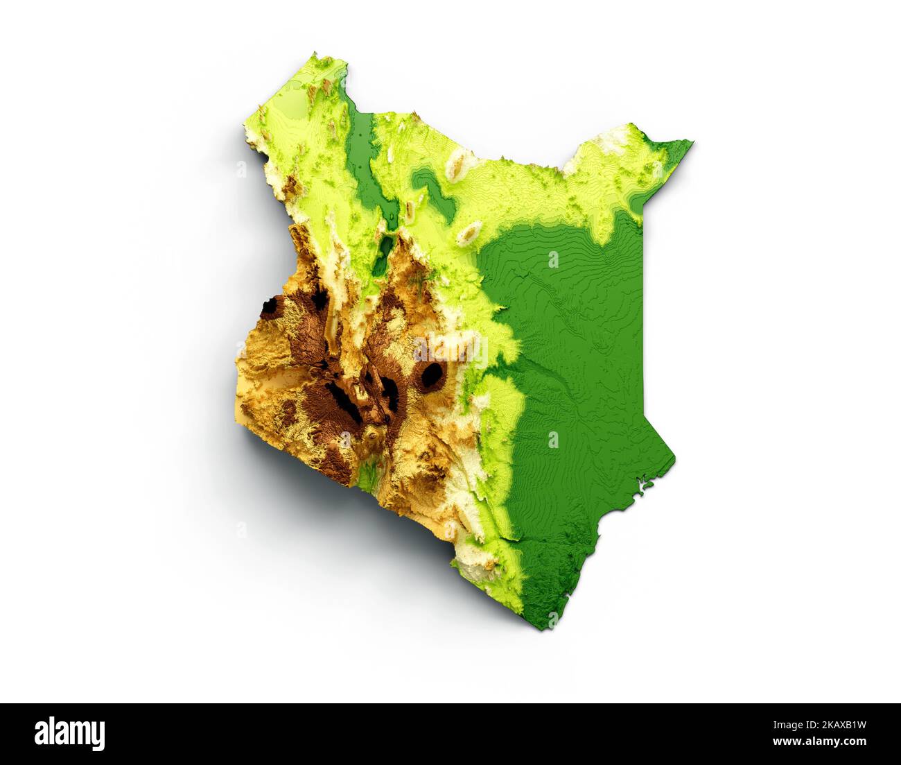 Kenya Map Shaded Relief Color Height Map On The Sea Blue Background 3d