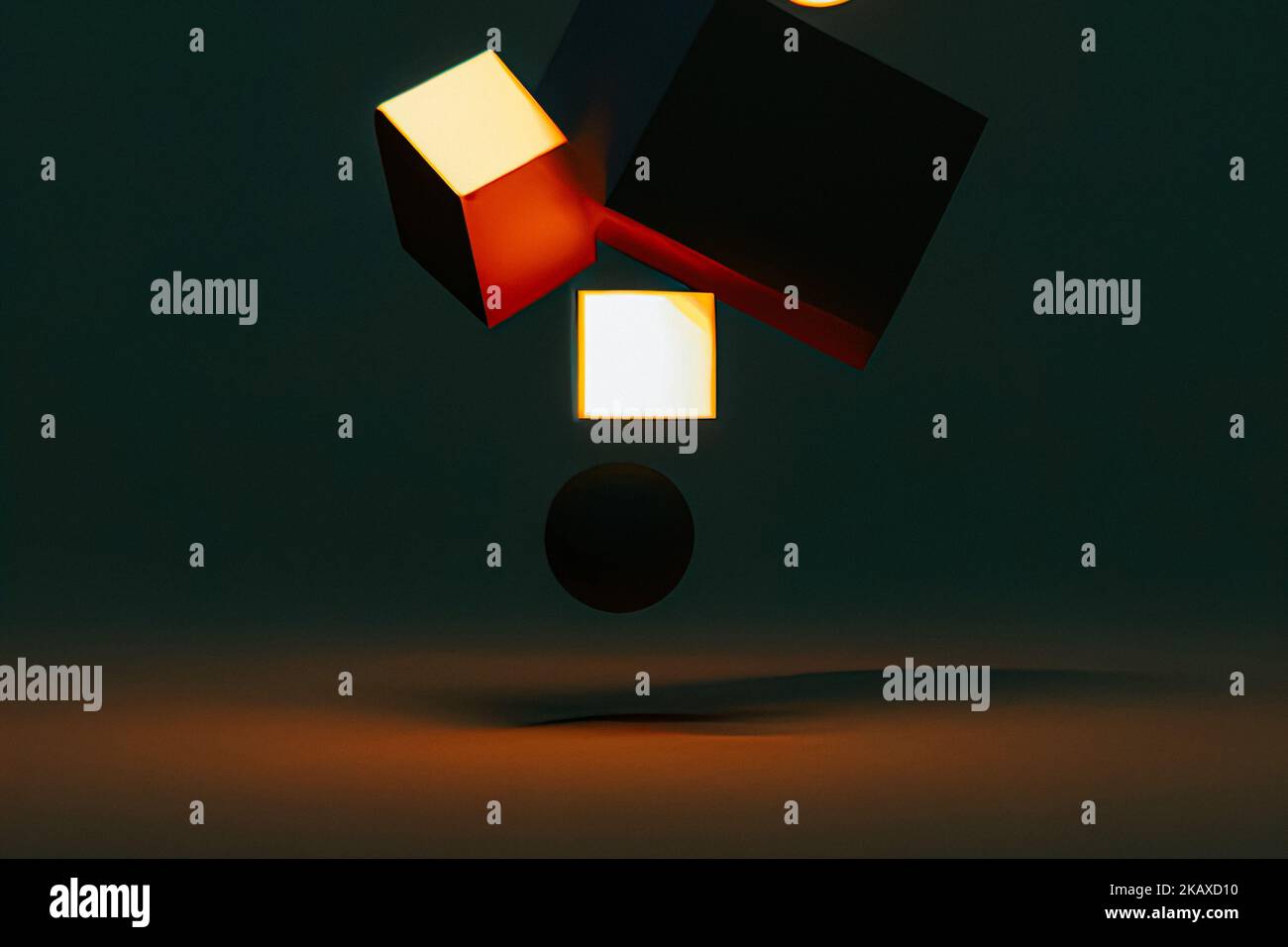 A digital render of floating geometric shapes and glowing cubes for ...
