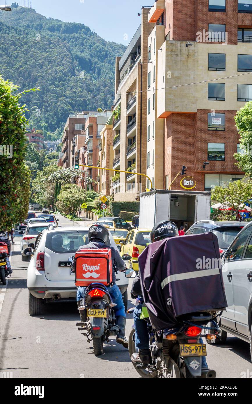 Bogota Colombia,El Chico Calle 93a Eastern Hills,line queue waiting traffic,apartment apartments building buildings city skyline,Colombian Colombians Stock Photo