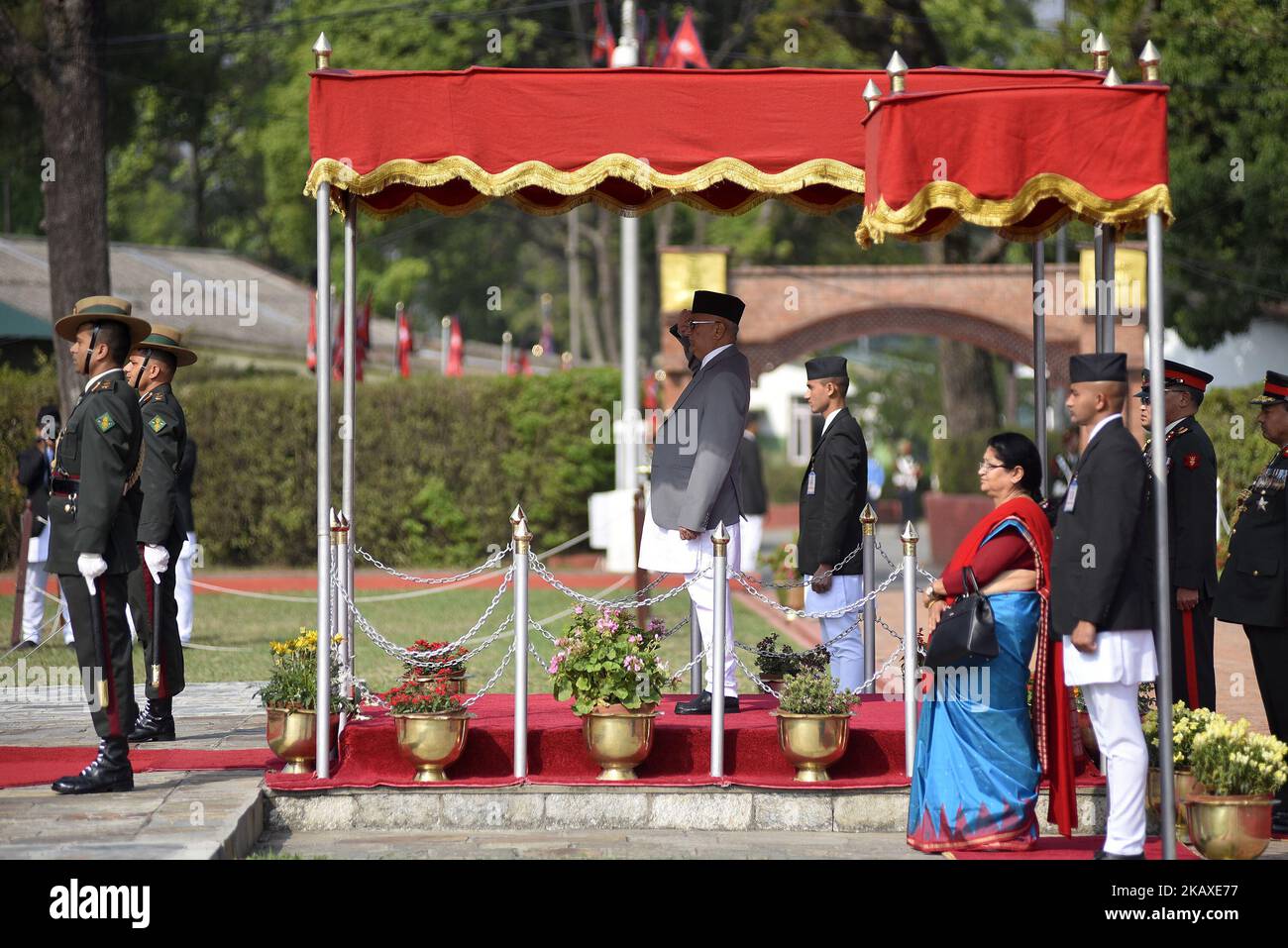 Prime Minister KP Sharma Oli along with his wife Radhika Shakya during ...