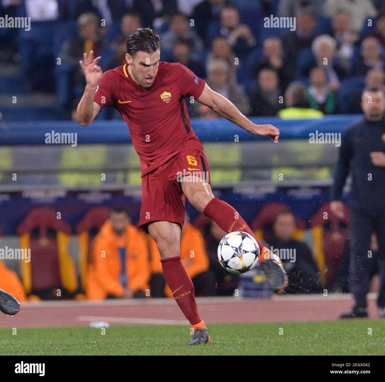 Kevin Strootman during the UEFA Champions League quarter final match between AS Roma and FC Barcelona at the Olympic stadium on April 10, 2018 in Rome, Italy. (Photo by Silvia Lore/NurPhoto) Stock Photo