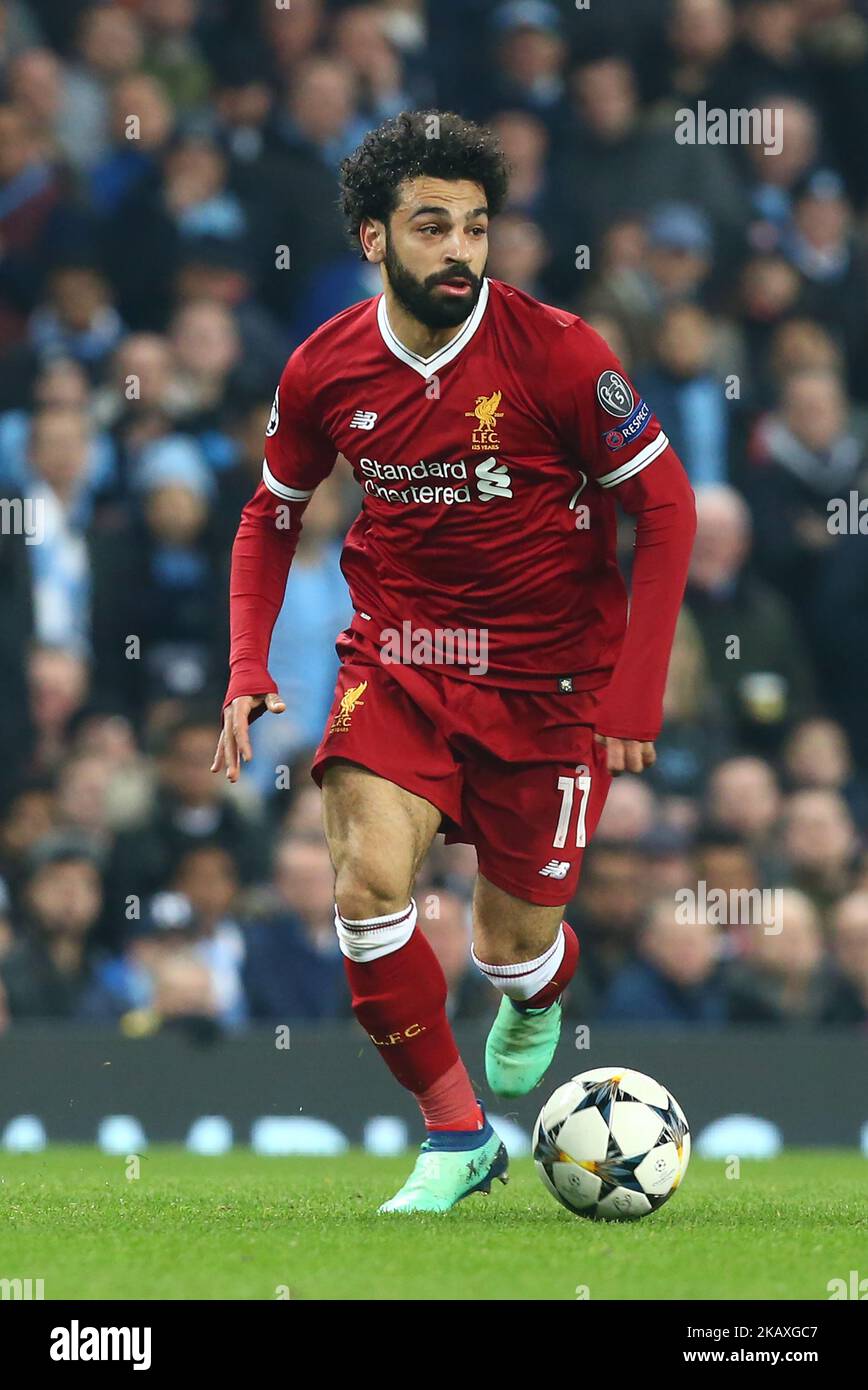 Liverpool's Mohamed Salah during the UEFA Champions League Quarter Final Second Leg match between Manchester City and Liverpool at Etihad Stadium on April 10, 2018 in Manchester, England. (Photo by Kieran Galvin/NurPhoto)  Stock Photo