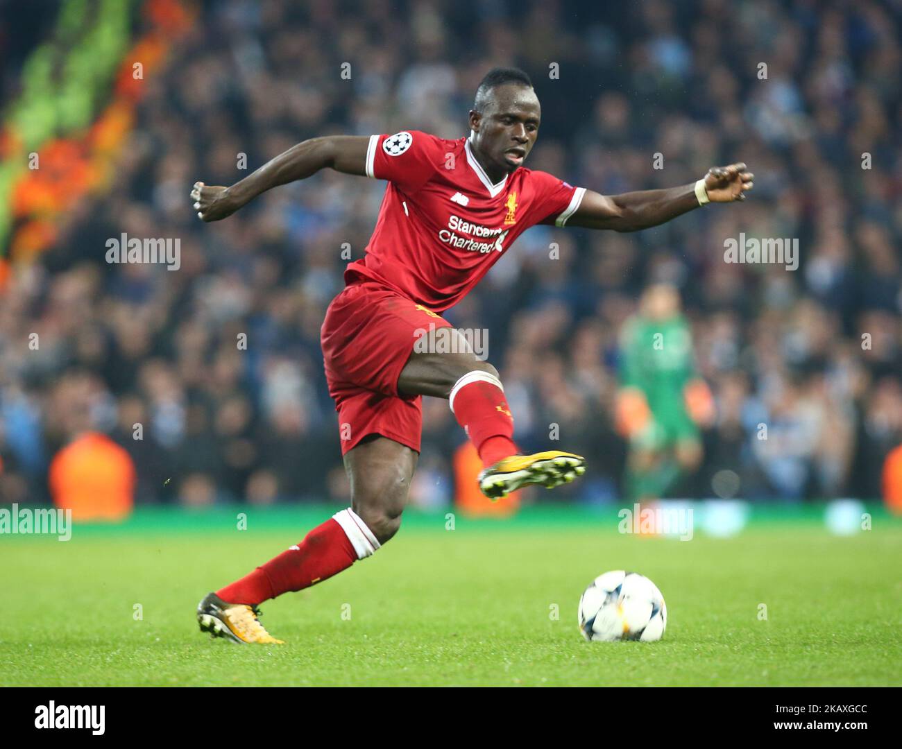 Liverpool's Sadio Mane during the UEFA Champions League Quarter Final Second Leg match between Manchester City and Liverpool at Etihad Stadium on April 10, 2018 in Manchester, England. (Photo by Kieran Galvin/NurPhoto)  Stock Photo