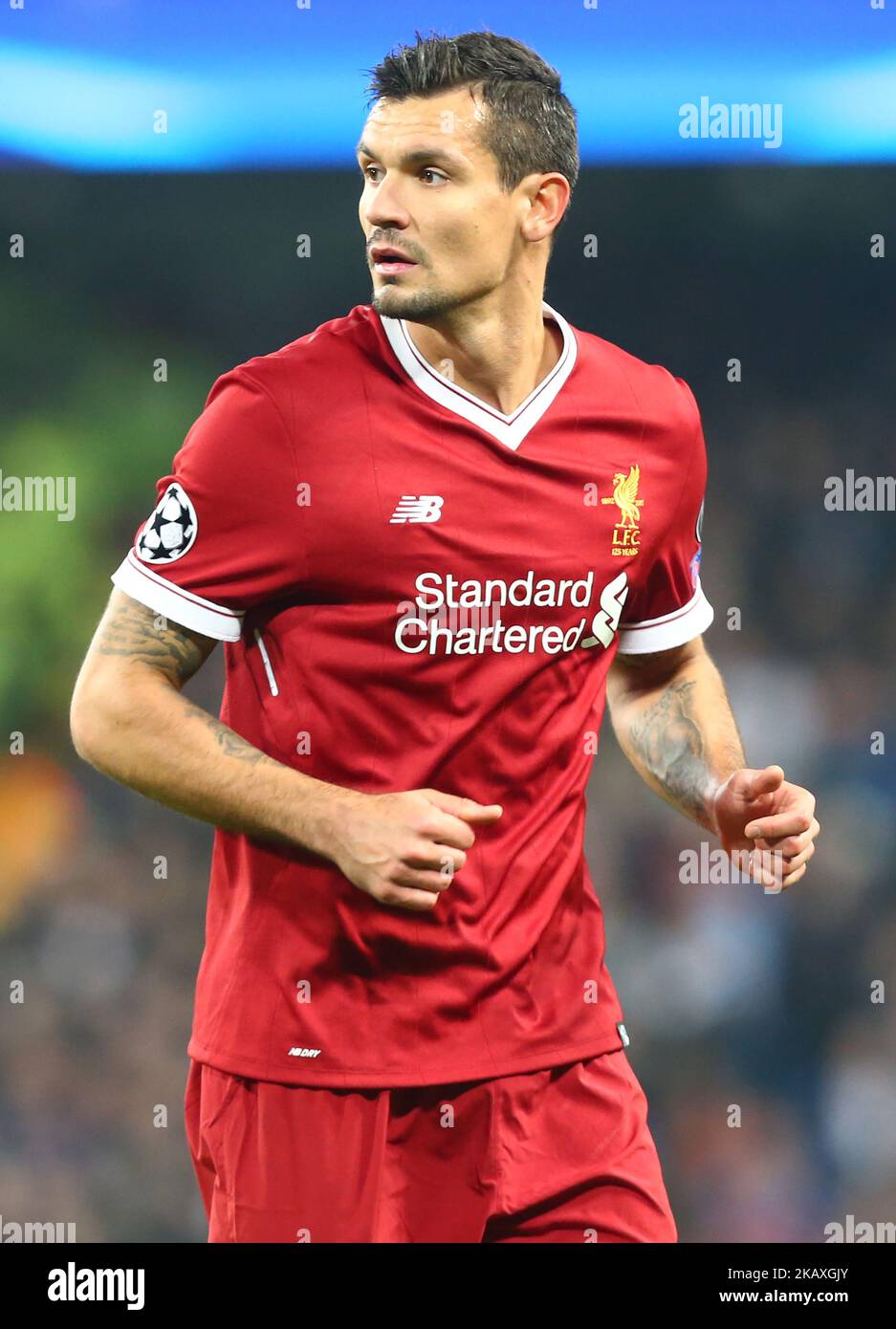 Liverpool's Dejan Lovren during the UEFA Champions League Quarter Final Second Leg match between Manchester City and Liverpool at Etihad Stadium on April 10, 2018 in Manchester, England. (Photo by Kieran Galvin/NurPhoto)  Stock Photo