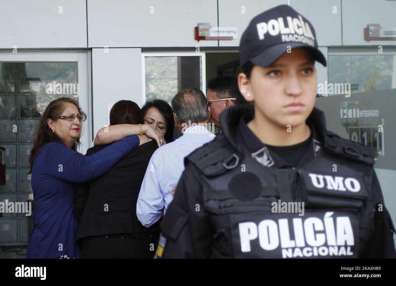 Family member of one of the three El Comercio journalists kidnapped on the Ecuador-Colombia conflict frontier arrives to meet with the president of Ecuador, Lenin Moreno, in Quito, Ecuador, April 13, 2018. (Franklin Jacome/ PressSouth/NurPhoto) Stock Photo