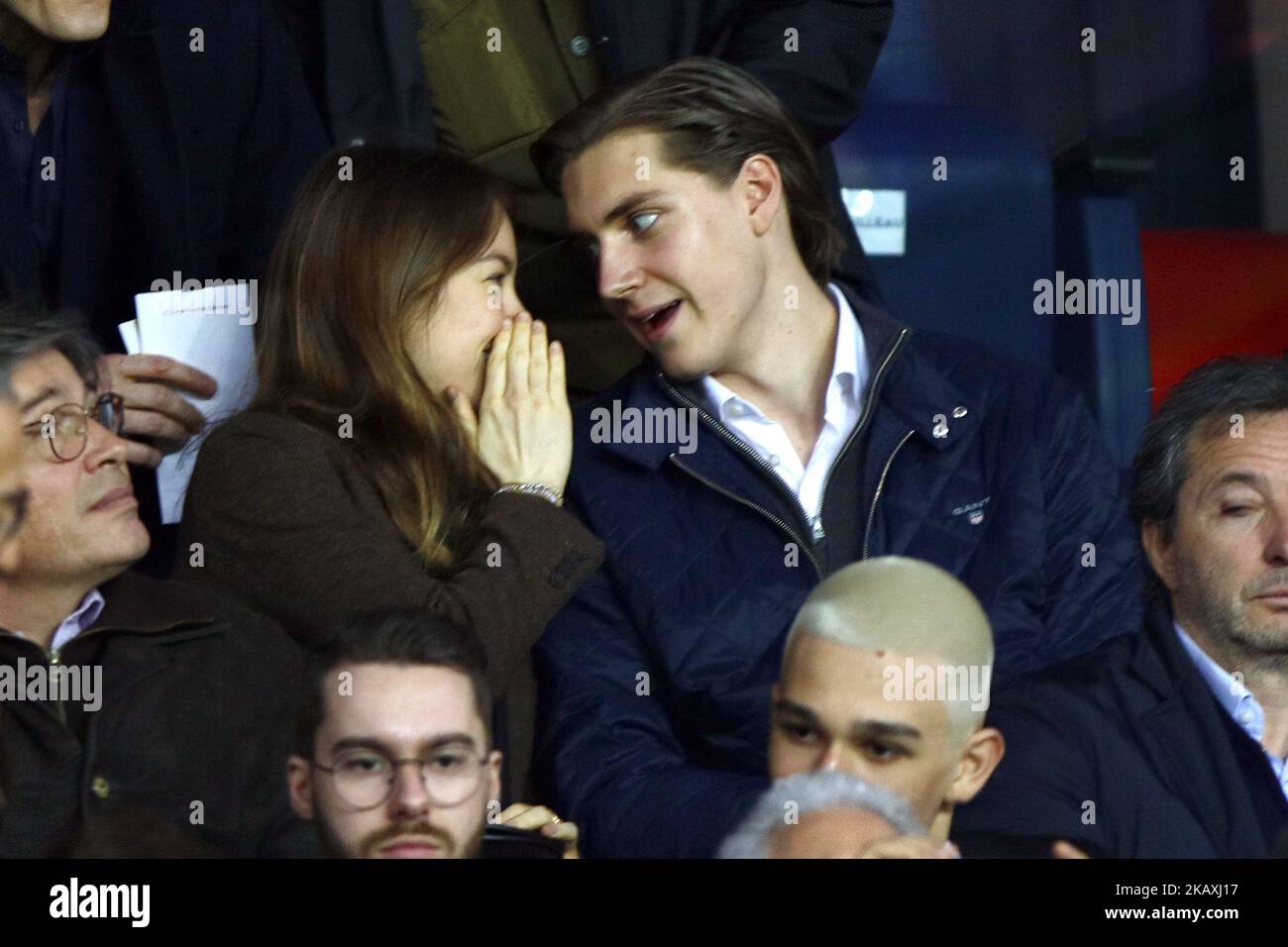 Princess Alexandra of Hanover and boyfriend Ben Sylvester Strautmann attend the Ligue 1 match between Paris Saint Germain (PSG) and AS Monaco (ASM) at Parc des Princes stadium on April 15, 2018 in Paris, France. (Photo by Mehdi Taamallah/NurPhoto) Stock Photo