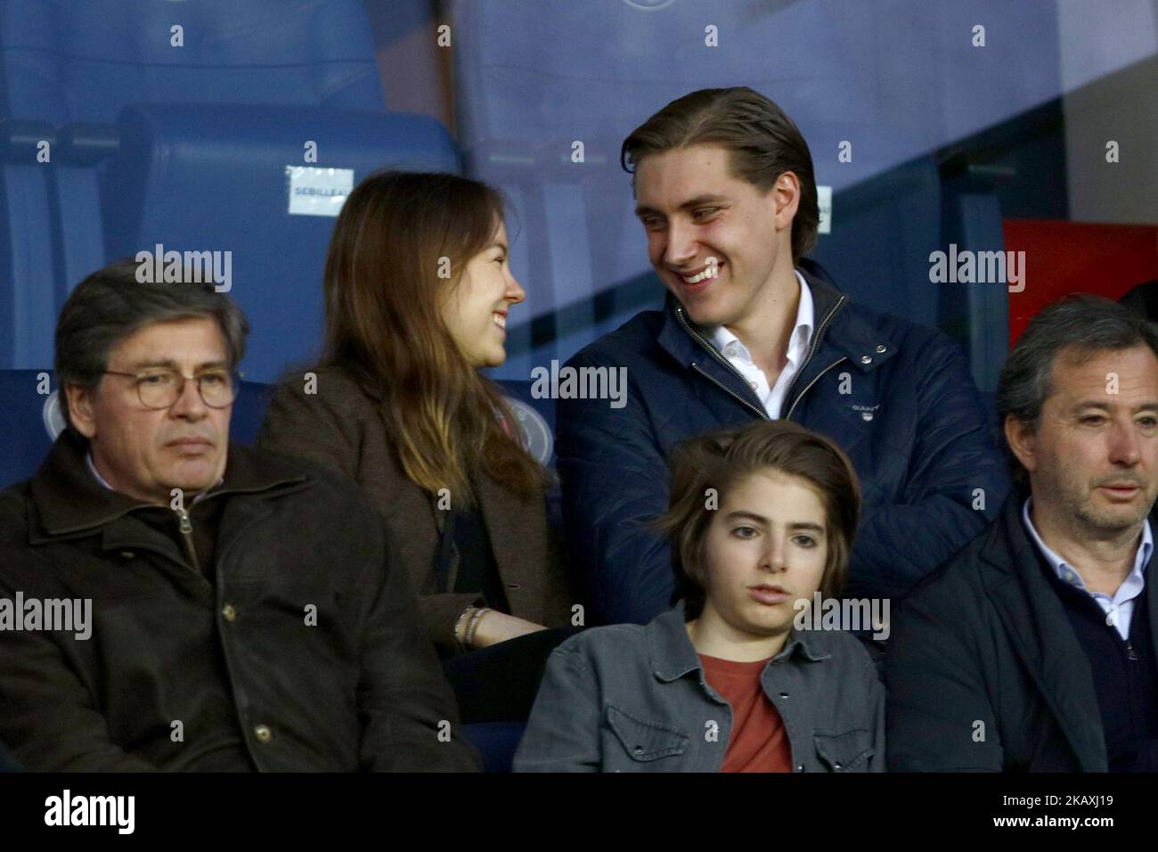 Princess Alexandra of Hanover and boyfriend Ben Sylvester Strautmann attend the Ligue 1 match between Paris Saint Germain (PSG) and AS Monaco (ASM) at Parc des Princes stadium on April 15, 2018 in Paris, France. (Photo by Mehdi Taamallah/NurPhoto) Stock Photo