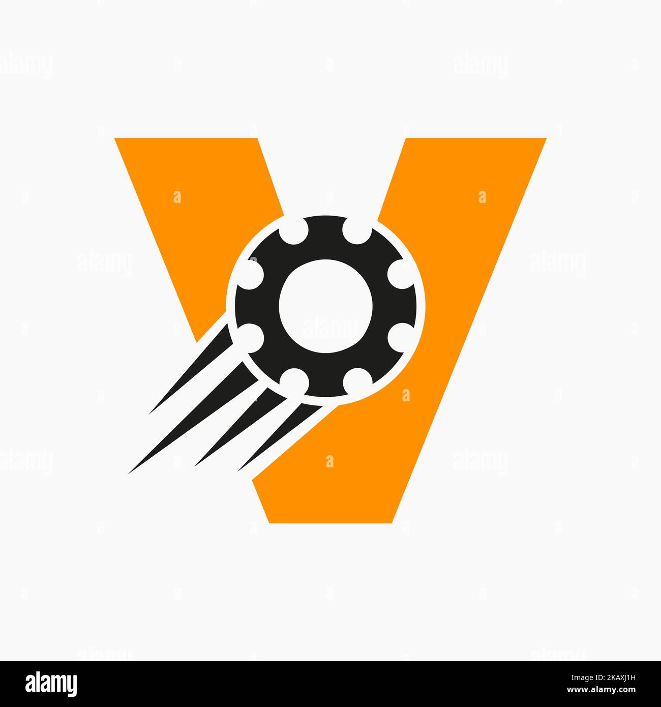 Letter V Gear Cogwheel Logo. Automotive Industrial Icon, Gear Logo, Car Repair Symbol Stock