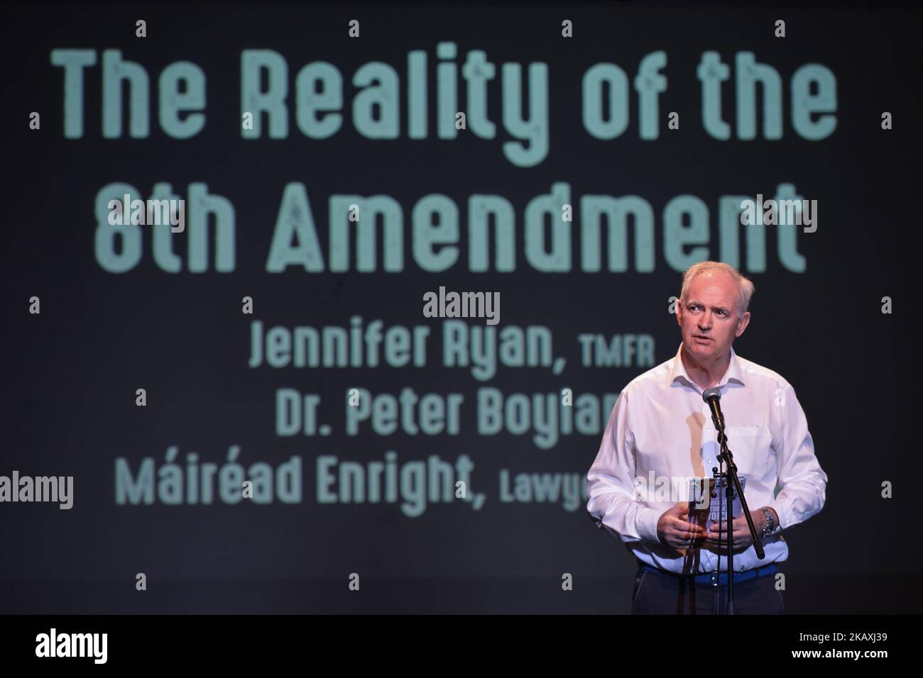 Dr Peter Boylan, one of Ireland’s most respected consultant obstetrician and gynaecologists, former Master of the National Maternity Hospital, Holles Street, and compassionate campaigner for women’s rights, speaks a Rally for Equality, Freedom & Choice organised by ROSA - an Irish Socialist Feminist Movement at Liberty Hall in Dublin, Ireland on April 14, 2018. (Photo by Artur Widak/NurPhoto) Stock Photo