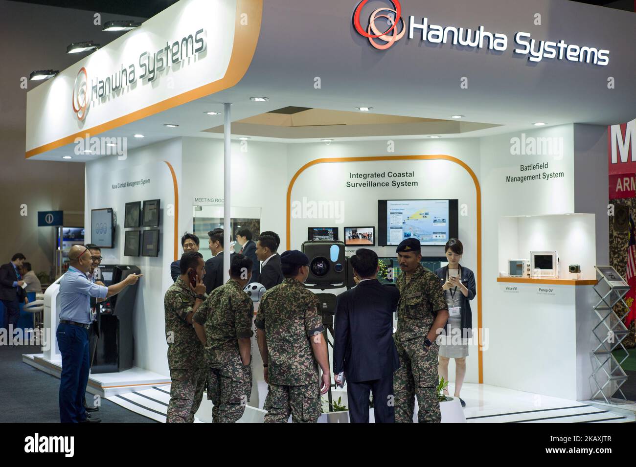 Exhibition booth of South Korean company, Hanwha is seen during the