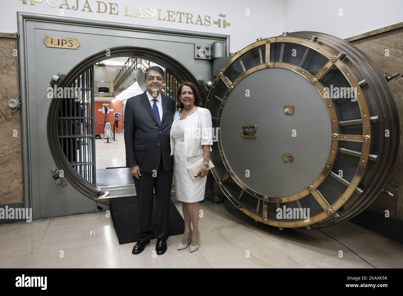 Nicaraguan writer Sergio Ramirez and Gertrudis Guerrero during a ceremony where Ramirez has granted his legacy in the 'Letters' Box' ('Caja de las Letras') at the Cervantes Institute in Madrid, Spain on April 20, 2018. Ramirez will receive the 2017 Cervantes Prize, the highest literary honor of the Spanish-speaking world, in a ceremony that will take place at the assembly hall of the University of Alcala de Henaresthe on April 23. (Photo by Oscar Gonzalez/NurPhoto) Stock Photo