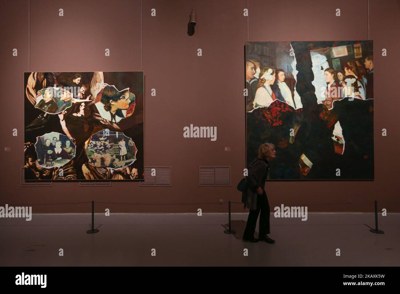 A woman views an exhibition titled 'Not Everyone Will Be Taken Into the Future' by conceptual artists Ilya and Emilia Kabakov at the State Hermitage Museum in St. Petersburg, Russia on April 20, 2018. (Photo by Igor Russak/NurPhoto) Stock Photo