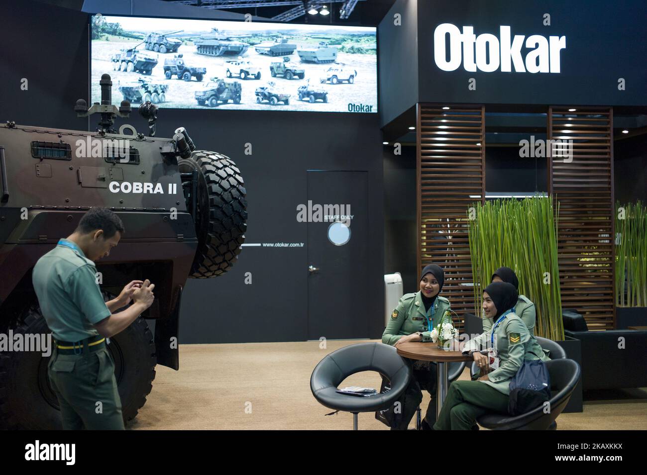 An exhibition booth of Otokar is seen during the Defence Services Asia