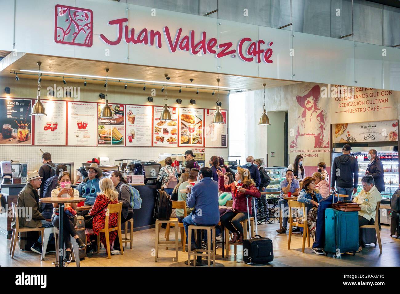 Bogota Colombia,El Dorado International Airport Aeropuerto Internacional El Dorado terminal inside interior,Juan Valdez Cafe coffee,restaurant restaur Stock Photo