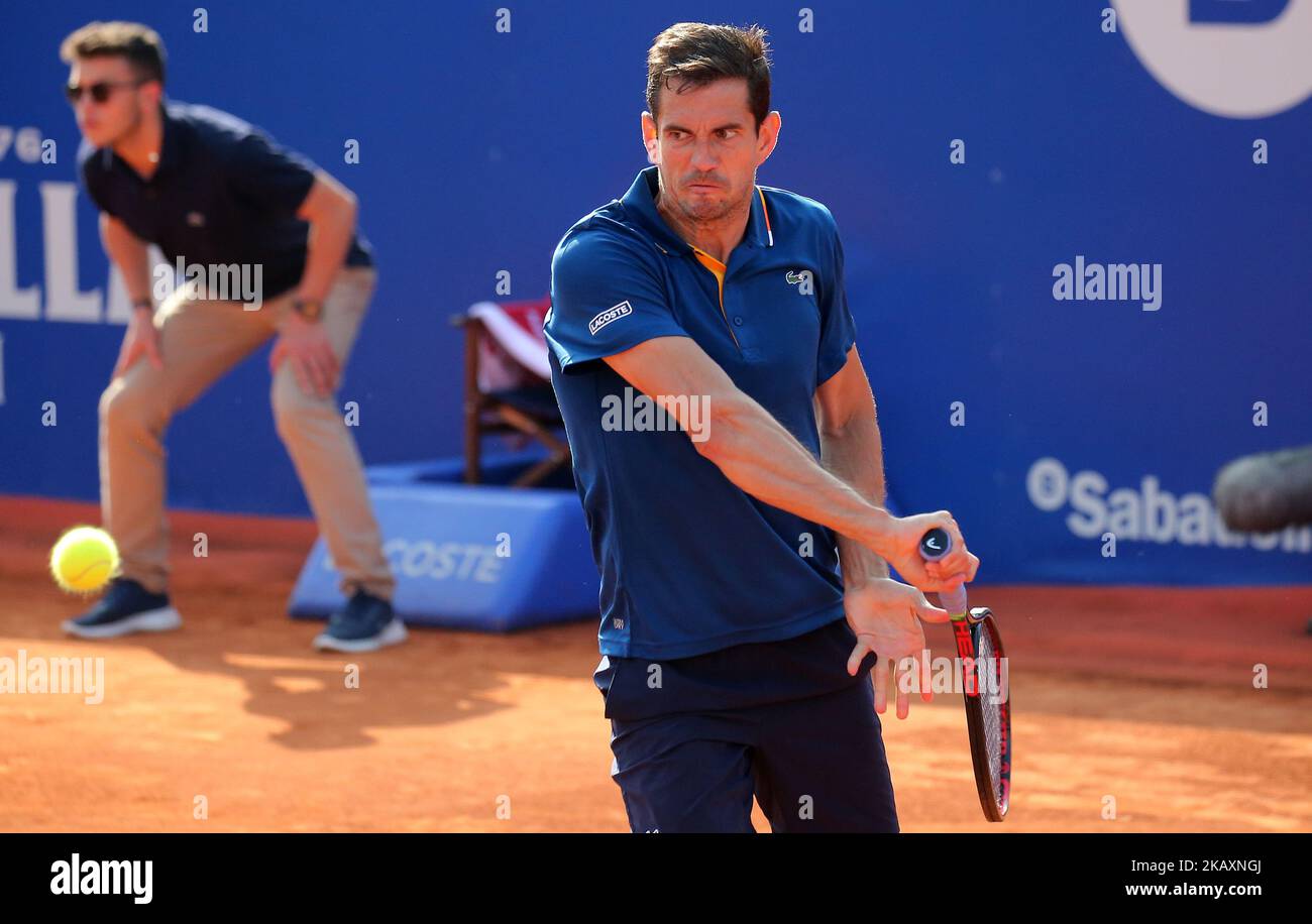 Guillermo Garcia Lopez during the match between Rafa Nadal during the Barcelona Open Banc Sabadell, on 26th April 2018 in Barcelona, Spain. -- (Photo by Urbanandsport/NurPhoto) Stock Photo