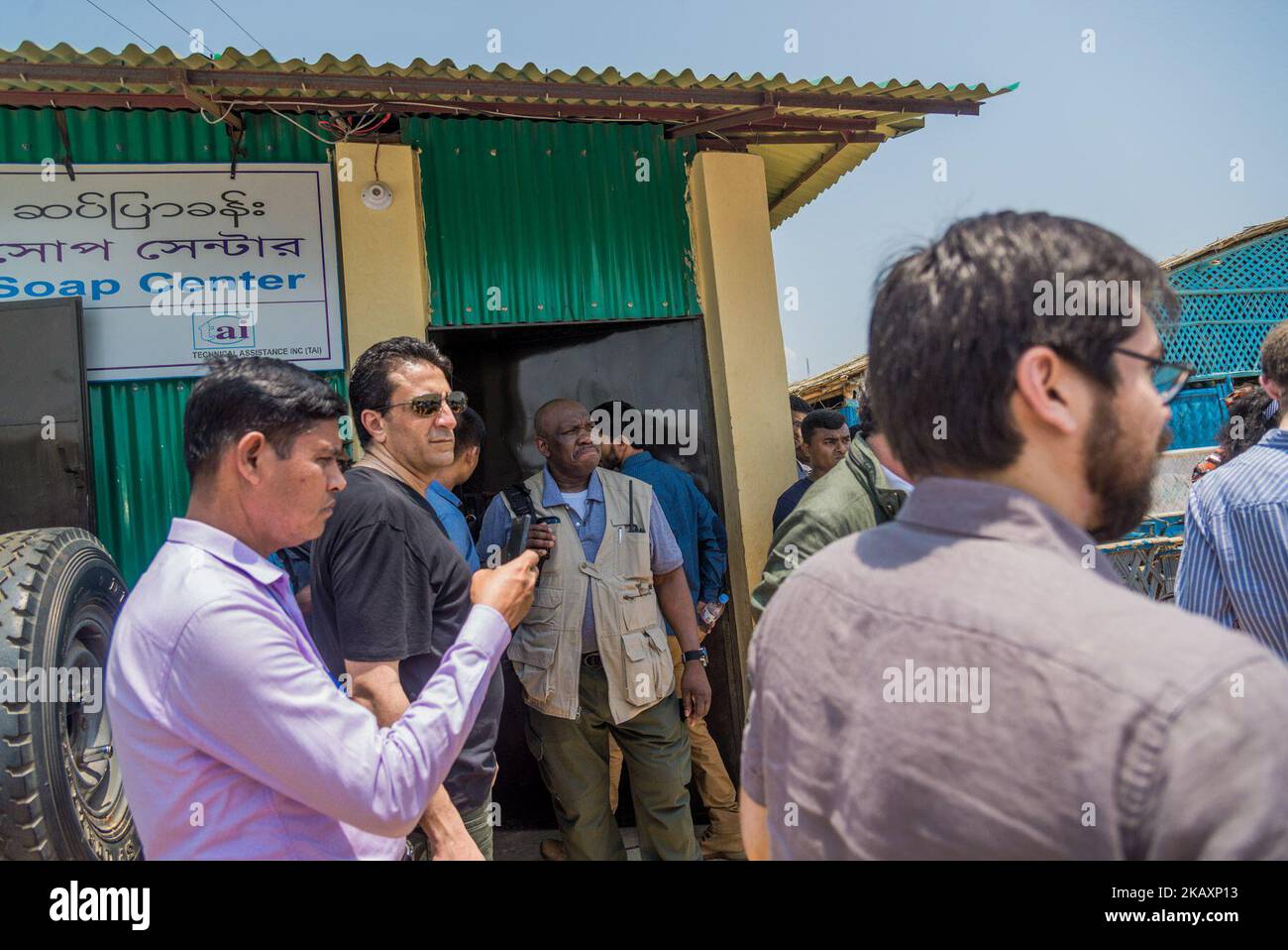 A member of UN security council reached at Cox's Bazar in Bangladesh to visit Rohingya camp on 29 April, 2018. UN Security Council team went to Kutupalong camp to meet Rohingya refugees in Bangladesh. A UN Security Council delegation is in Bangladesh for a firsthand look at the plight of some 700,000 Rohingya Muslims who have fled Myanmar to escape military-led violence and are seeking UN protection to return home. (Photo by Masfiqur Sohan/NurPhoto) Stock Photo