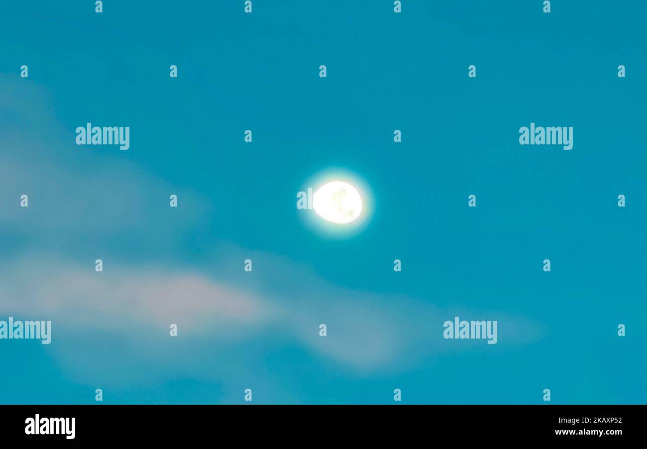 Close up of the moon shining brightly in Playa del Carmen Quintana Roo