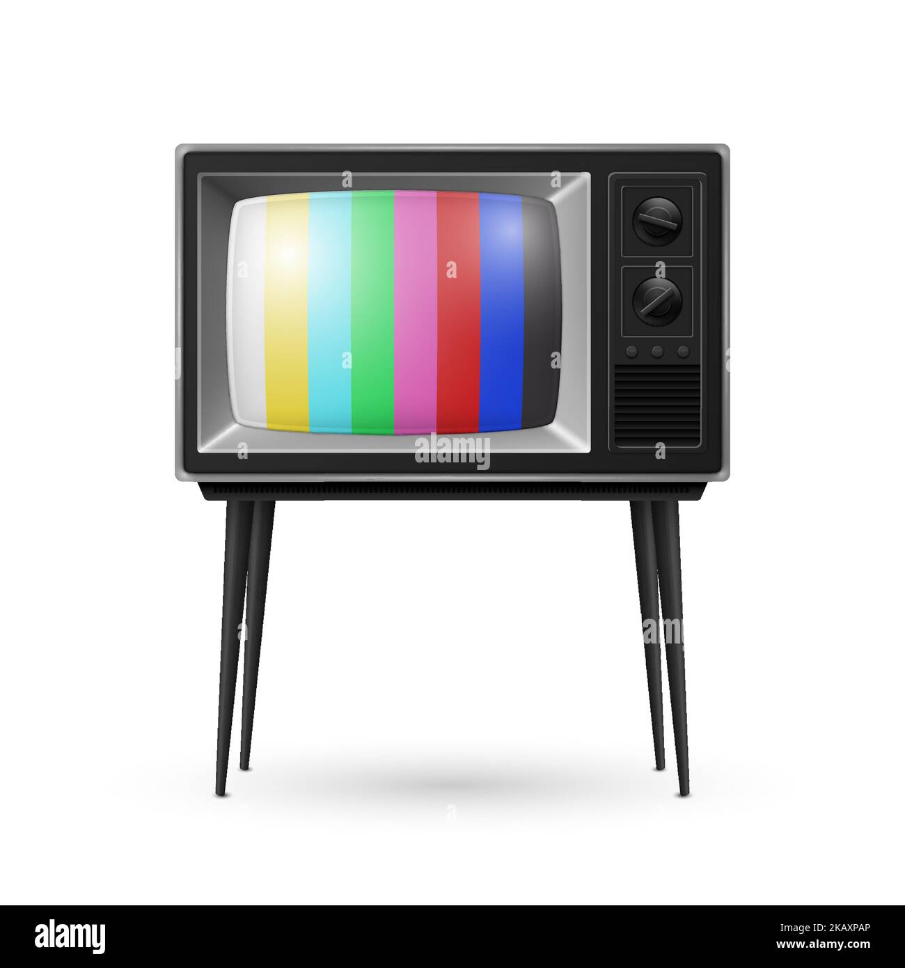 Vector 3d Realistic Retro Striped Screen TV Receiver Isolated on White Background. Home Interior Design Concept. Vintage TV Set, Television, Front Stock Vector