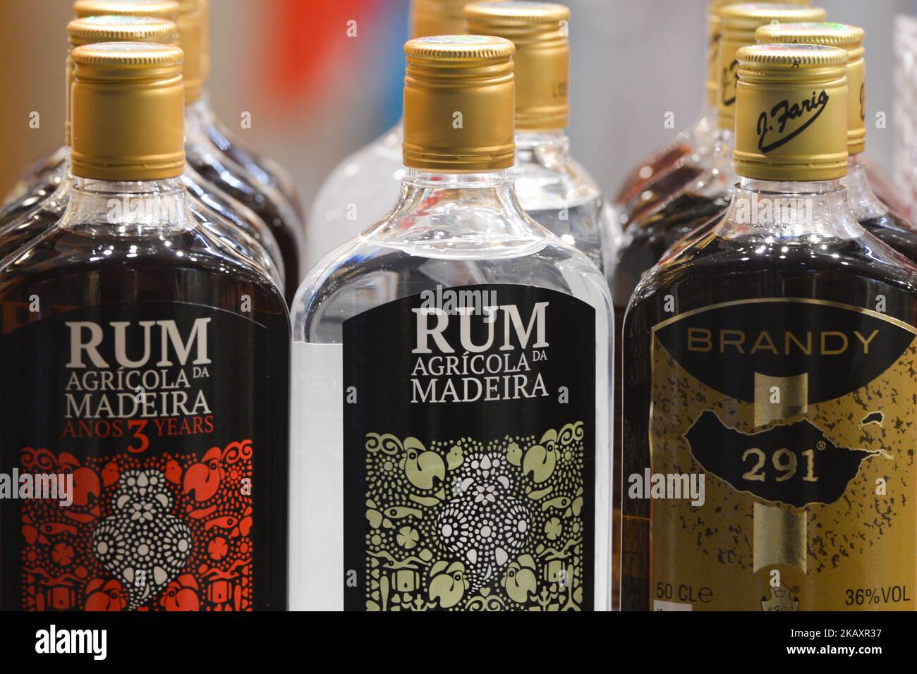 A view of bottles of Rhum and brandy, alcoholic drinks from the island