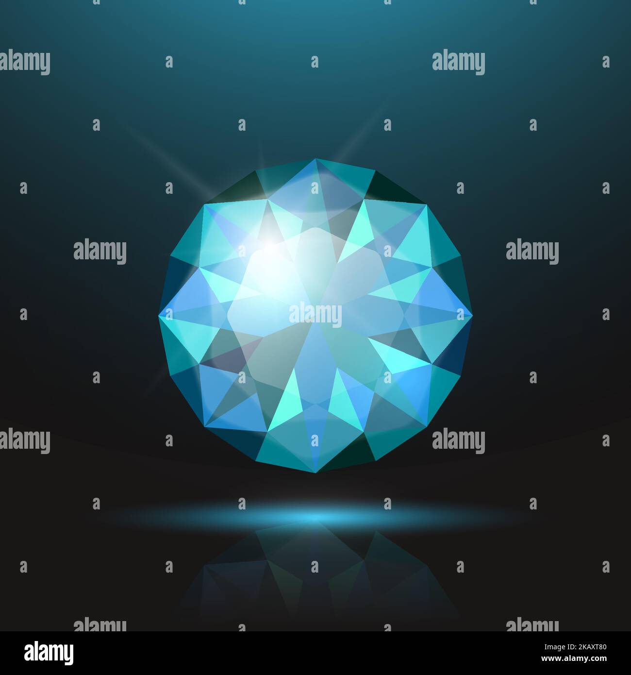 Vector 3d Realistic Blue Transparent Round Glowing Gemstone, Diamond ...