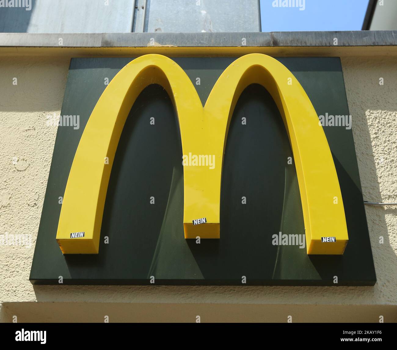The logo of the American fast food company McDonald's, founded in 1940 as a restaurant operated