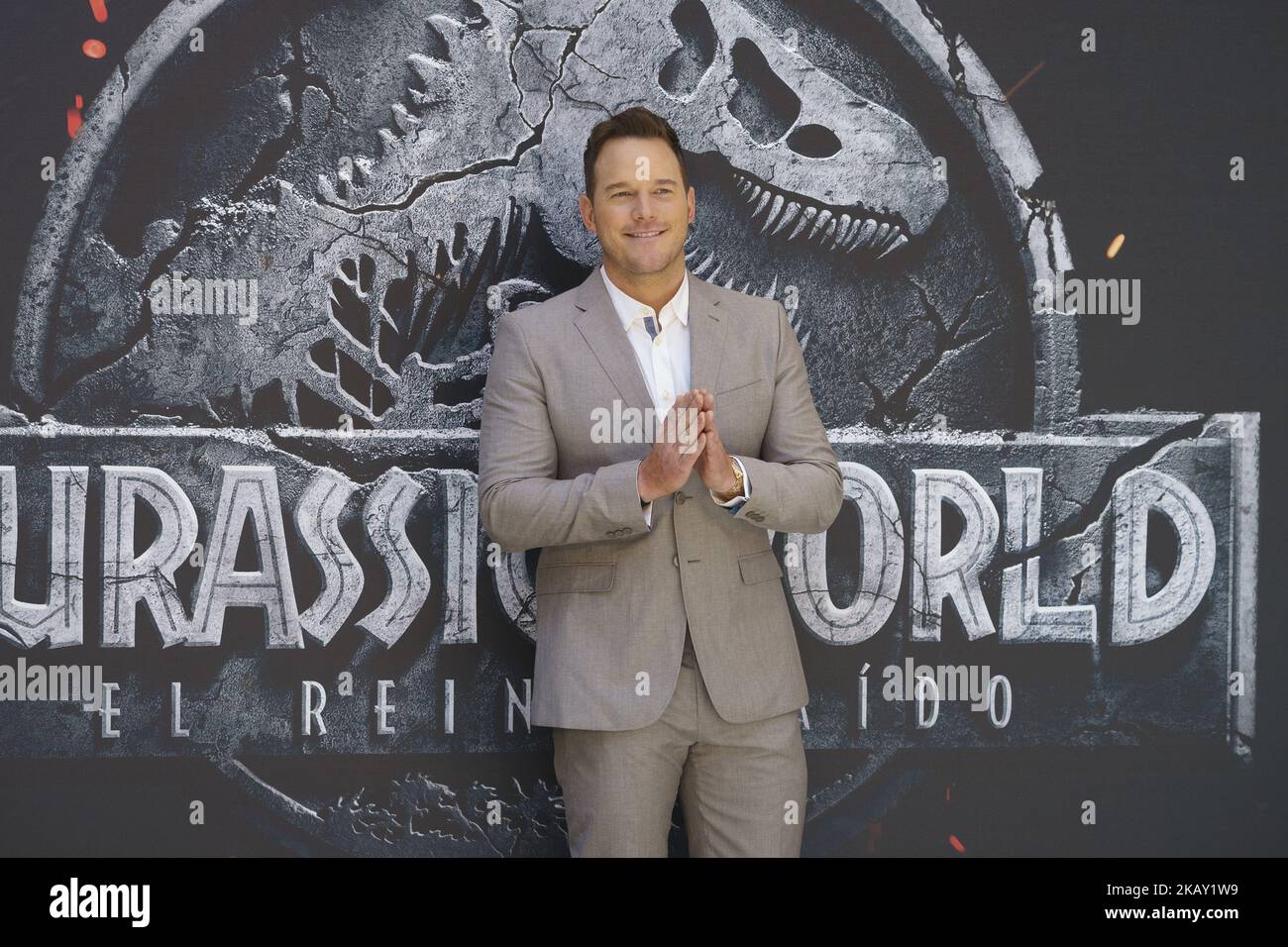 Actor Chris Pratt attends the 'Jurassic World: Fallen Kingdom' ('Jurassic World: El Reino Caido') photocall at Villamagna hotel on May 22, 2018 in Madrid, Spain. (Photo by Oscar Gonzalez/NurPhoto) Stock Photo