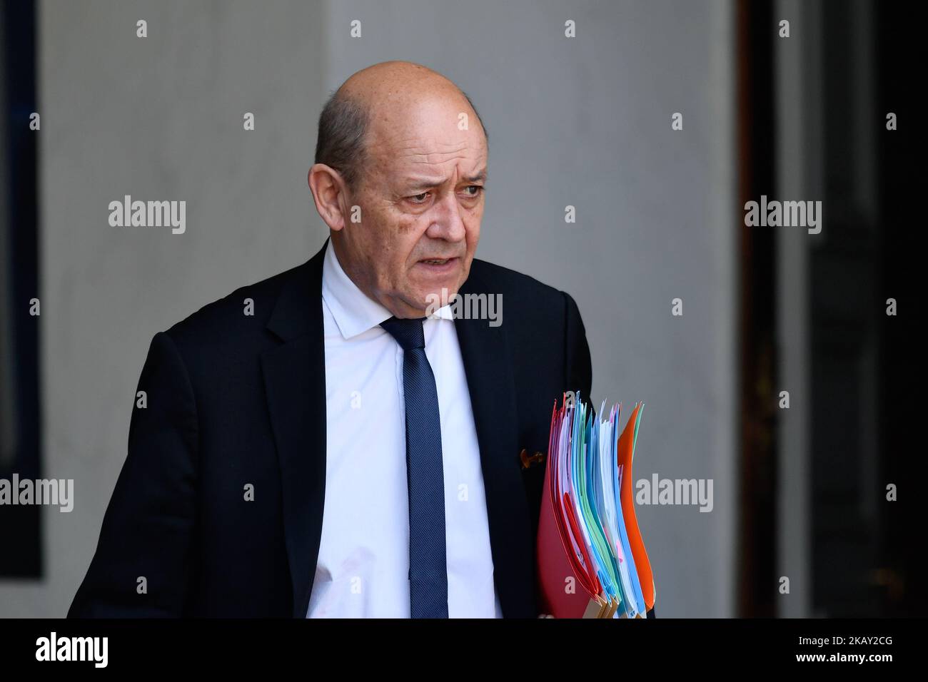 Jean Yves le Drian, minister of the foreign affaires at the Elysée palace in Paris, France, on May 23, 2018. (Photo by Julien Mattia/NurPhoto) Stock Photo
