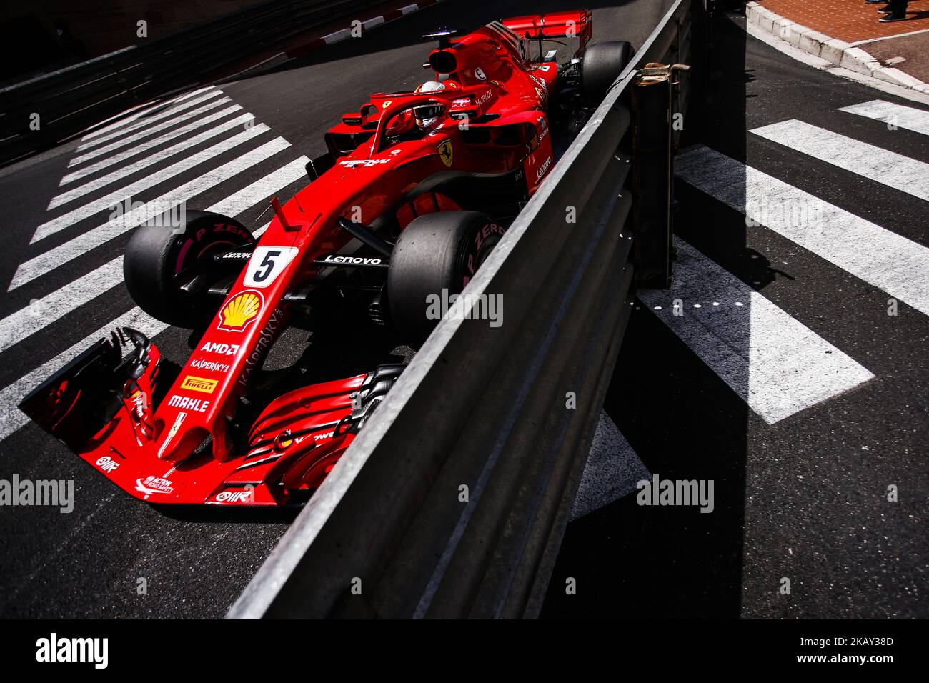05 Sebastian Vettel from Germany with Scuderia Ferrari SF71H during the Monaco Formula One Grand Prix at Monaco on 25 th of May, 2018 in Montecarlo, Monaco. (Photo by Xavier Bonilla/NurPhoto) Stock Photo