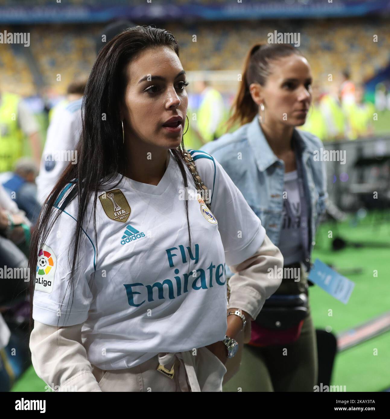 Cristiano Ronaldo Of Real Madrids Girlfriend Georgina Rodriguez Looks On After The Uefa 