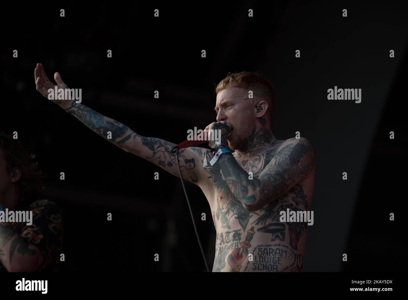 English rock band Frank Carter & The Rattlesnakes performs stage at APE Presents festival al Victoria Park, London on June 1, 2018. Frank Carter & The Rattlesnakes are an English punk rock band formed in 2015 by former Gallows and Pure Love frontman Frank Carter. (Photo by Alberto Pezzali/NurPhoto) Stock Photo