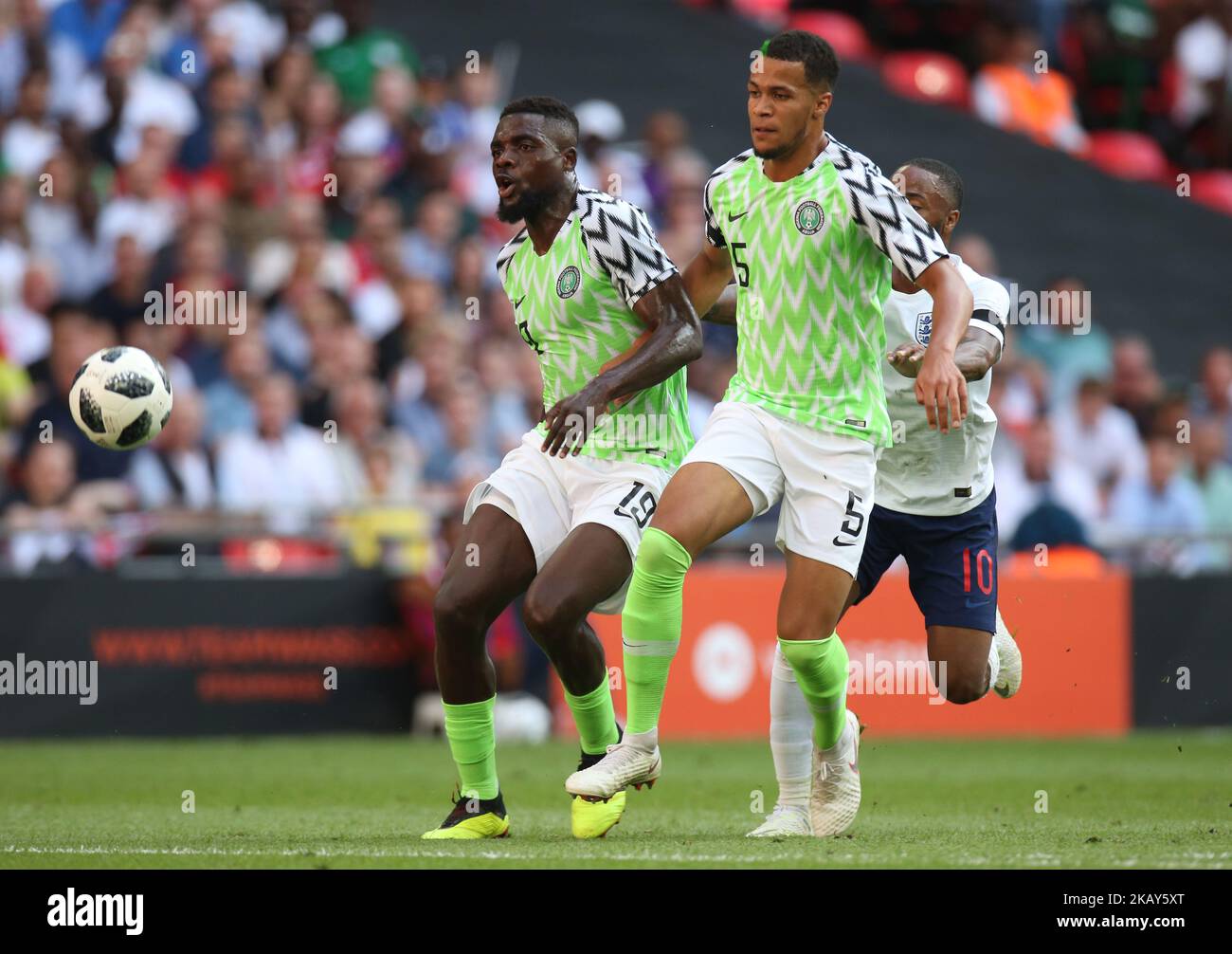 L-R John Ogu and William Troost-Ekong of Nigeria during International match between England against Nigeria at Wembley stadium, London, on 02 June 2018 (Photo by Kieran Galvin/NurPhoto) Stock Photo
