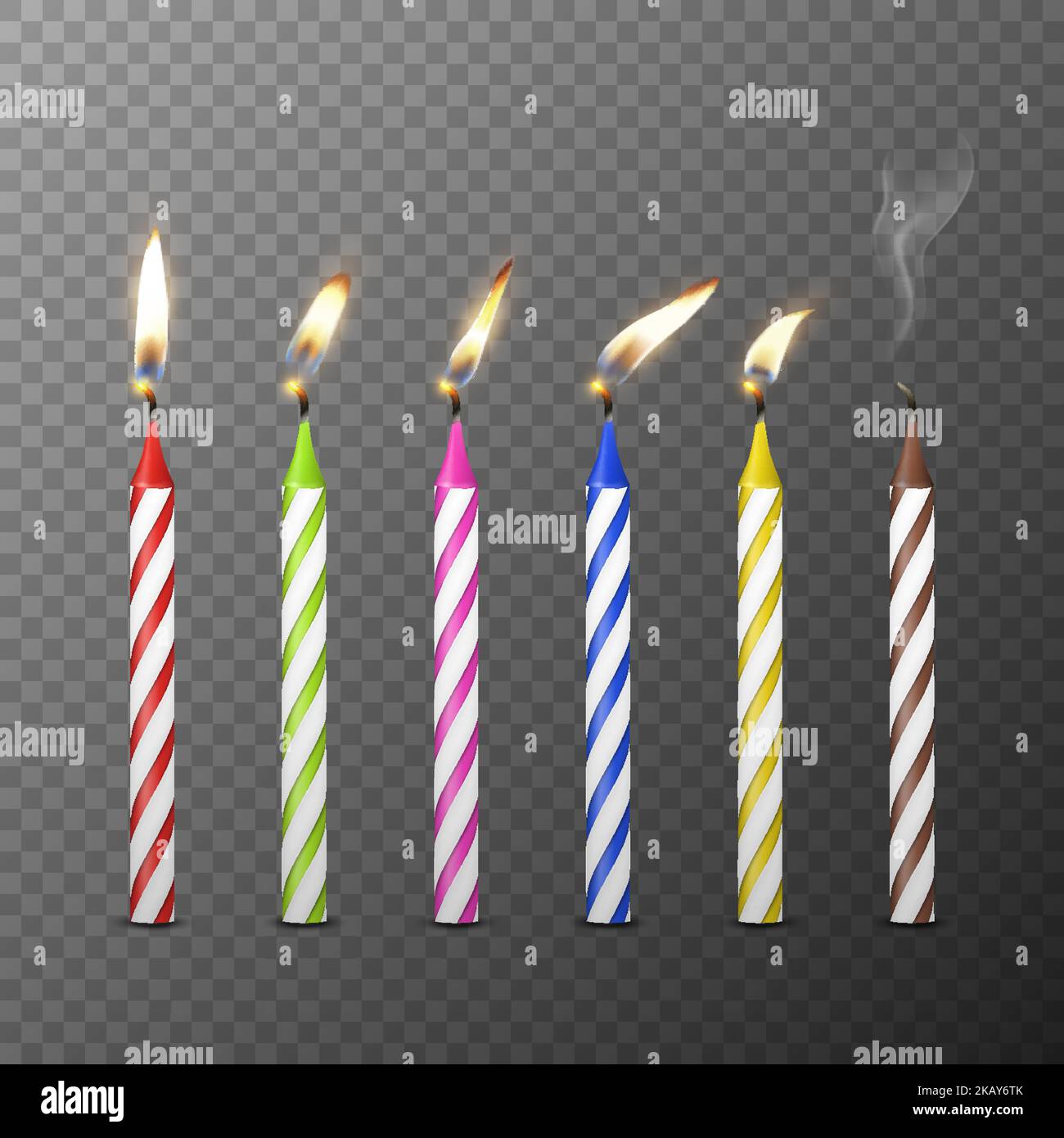 Vector 3d Realistic Paraffin or Wax Burning Birthday Party Candle and