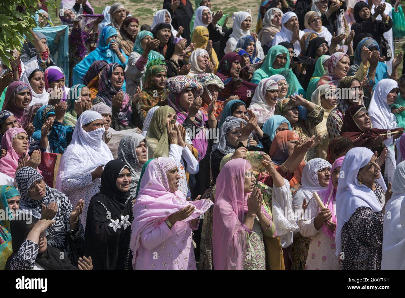 Kashmiri Muslim women devotee prays, at Hazratbal shrine to mark the ...