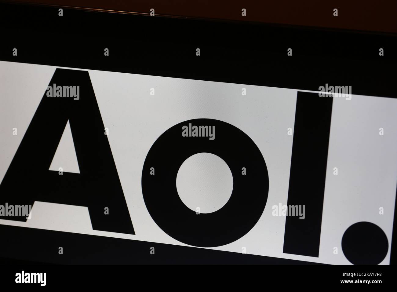The logo of AOL is seen on a screen. (Photo by Alexander Pohl/NurPhoto