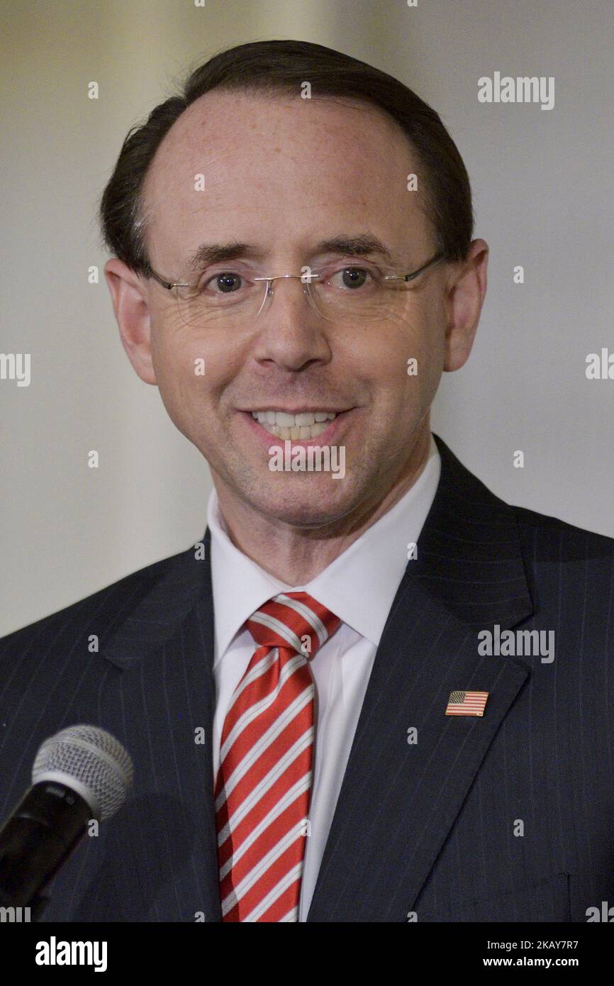 US Deputy Attorney General Rod Rosenstein delivers the keynote speech