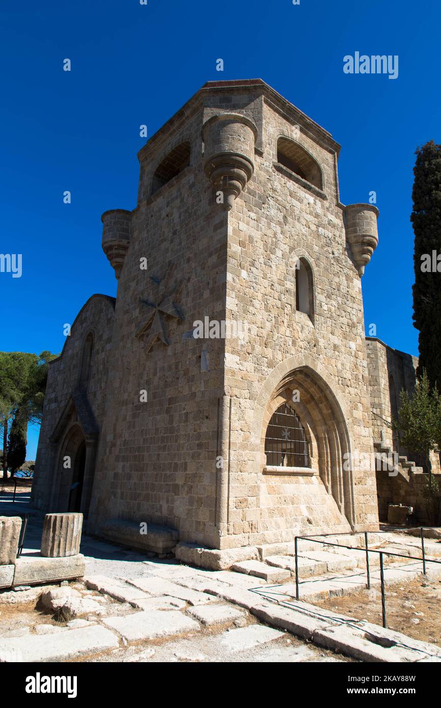 The byzantine monastery of Panagia Filerimos is located on a hill above Ialyssos. Rhodes Island, Greece Stock Photo