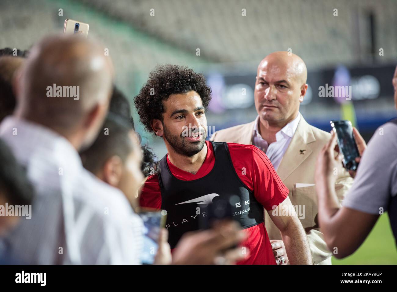 Egyptian national soccer team striker Mohamed Salah attends his team's training session at Cairo international stadium in Cairo, Egypt, 09 June 2018. The Egyptian national soccer team prepares for the FIFA World Cup 2018 taking place in Russia from 14 June to 15 July 2018. (Photo by Fayed El-Geziry /NurPhoto)  Stock Photo