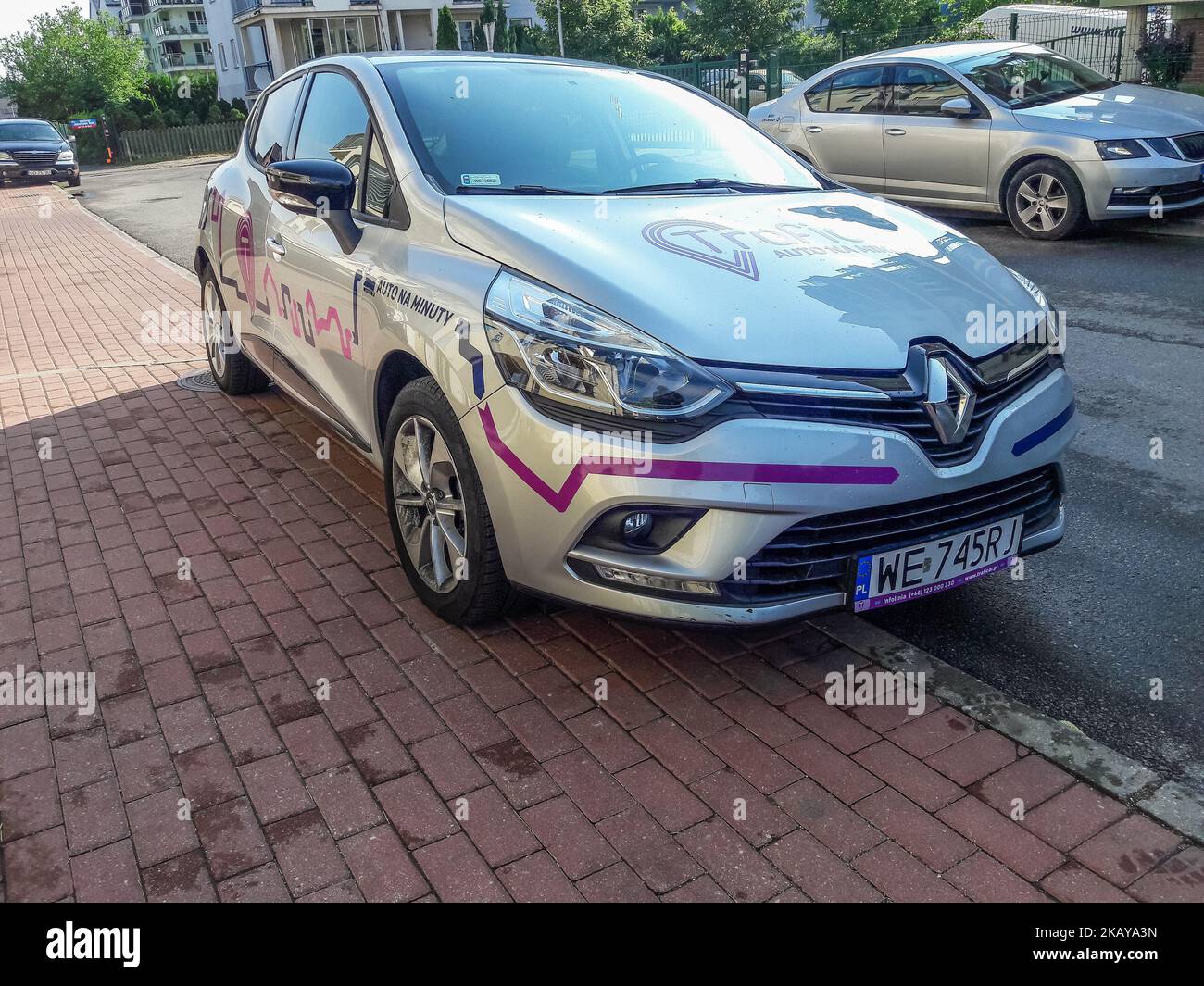 Renault Clio car belonging to Traficar carsharing company is seen in Gdansk, Poland on 11 June 2018 People can rent cars for short periods of time, often even for few minutes. Traficar offers their services in few big Polish cities. (Photo by Michal Fludra/NurPhoto) Stock Photo