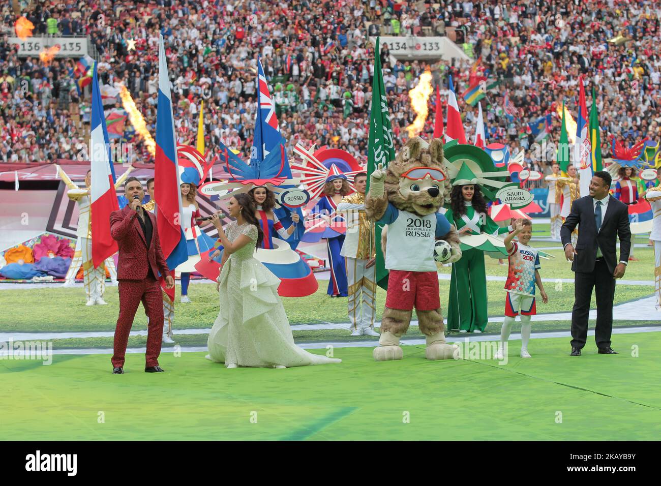 the Opening ceremony FIFA World Cup 2018 before the group A match between Russia and Saudi Arabia at the 2018 soccer World Cup at Luzhniki stadium in Moscow, Russia, Tuesday, June 14, 2018. (Photo by Anatolij Medved/NurPhoto) Stock Photo