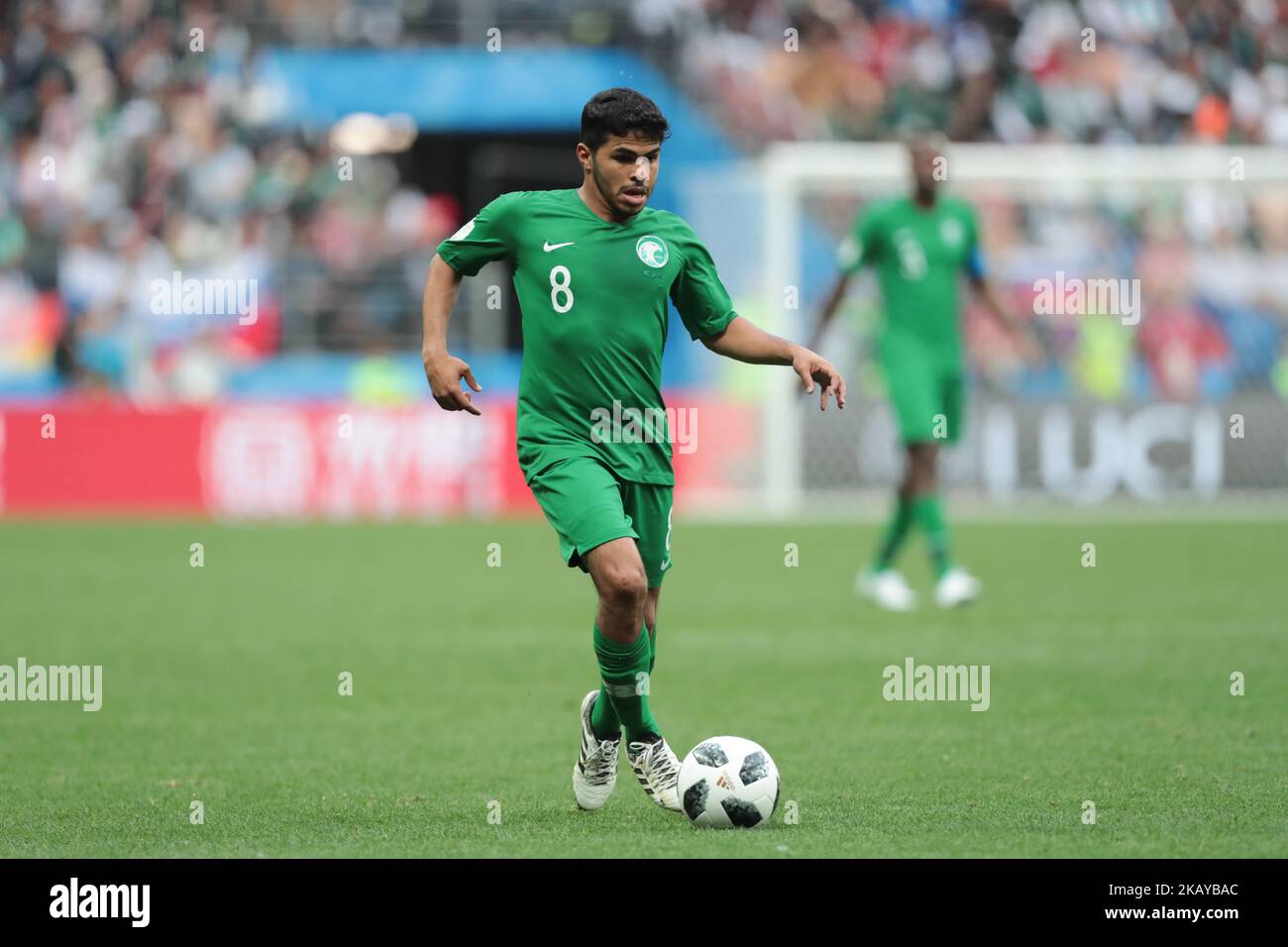 Midfielder Yahia Alshehri of Saudi Arabia National team during the Group A match between Russia and Saudi Arabia at the 2018 soccer World Cup at Luzhniki stadium in Moscow, Russia, Tuesday, June 14, 2018. (Photo by Anatolij Medved/NurPhoto) Stock Photo