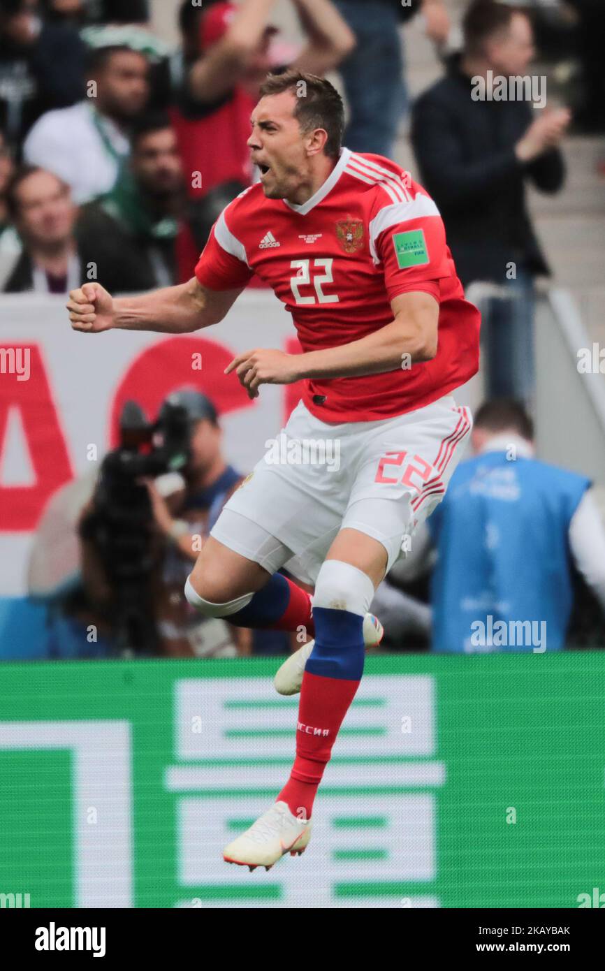 Artyom Dzyuba fo Russian National team during the group A match between Russia and Saudi Arabia at the 2018 soccer World Cup at Luzhniki stadium in Moscow, Russia, Tuesday, June 14, 2018. (Photo by Anatolij Medved/NurPhoto) Stock Photo